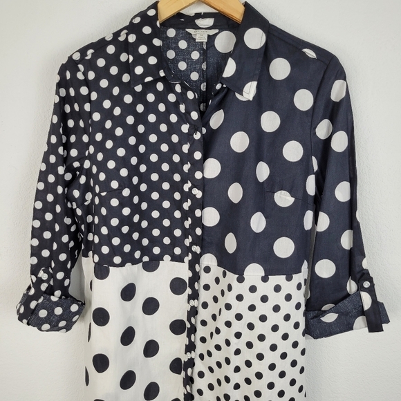 Est 1946 poka dot tunic button down top - Picture 2 of 8